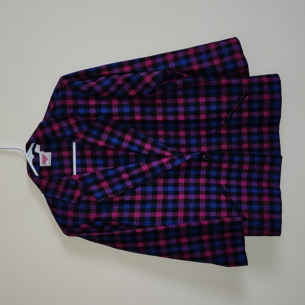 Vintage Russ Blue Pink Black Plaid Single Button Blazer Women's Suit Jacket